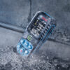 Bosch 50m laser measure impacting the ground to demonstrate 1.5m drop resistance.